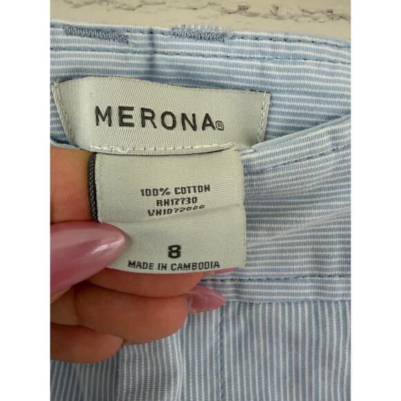 Merona Blue White Seersucker Stripe Skirt Size 8 Cotton Preppy Summer - Picture 5 of 7